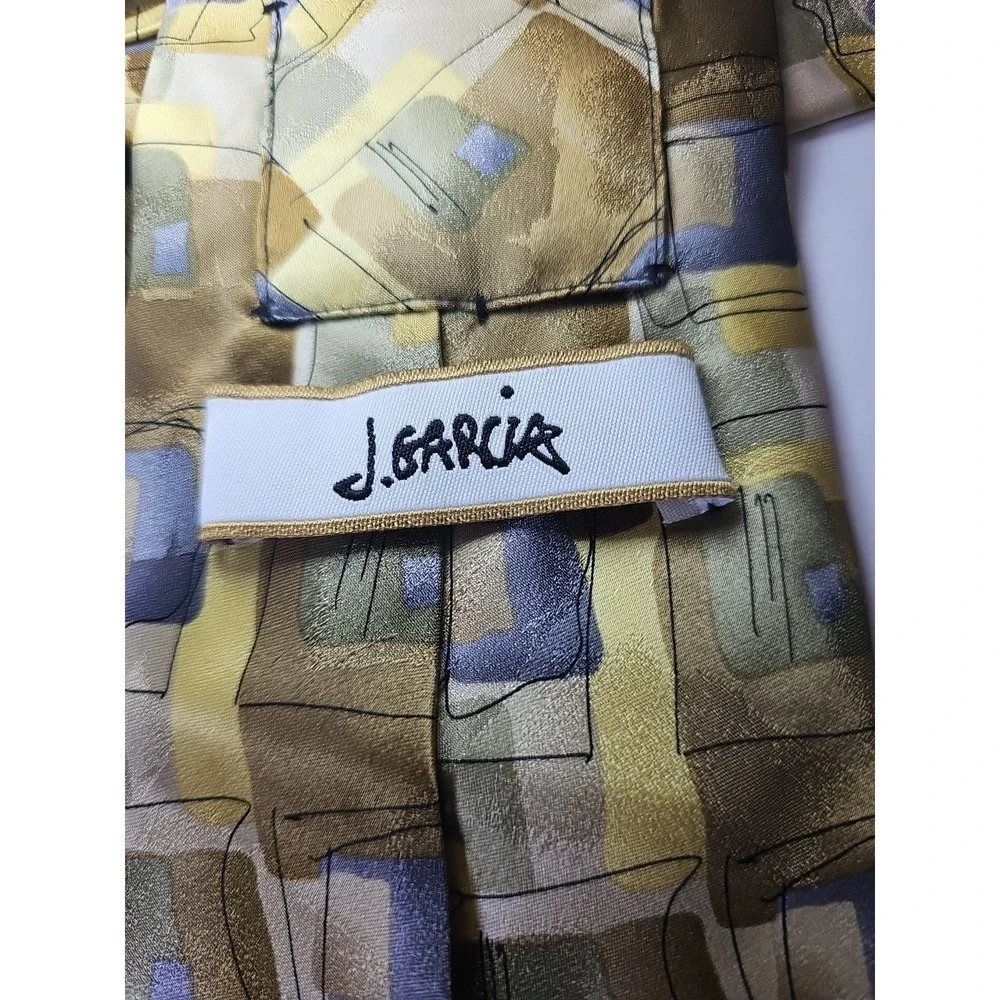 J.Garcia Mens Tie Green Multicolor Abstract Art‎ Squares Geometric Jerry Garcia
